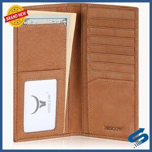 Slim Leather Long Wallet for Men, Breast Pocket, Checkbook & Card Holder